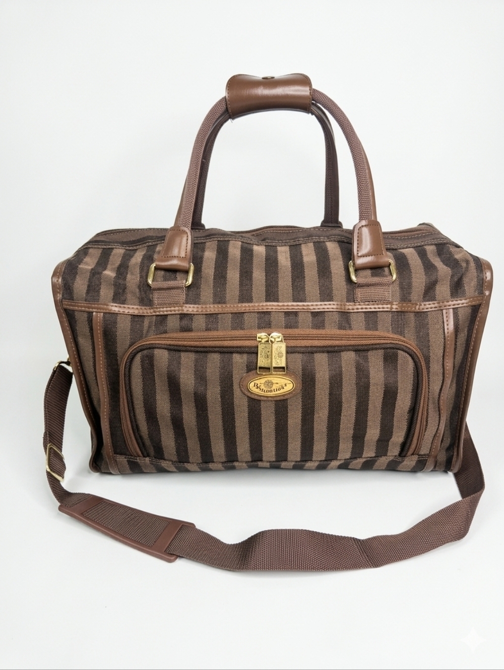 Destinations Vintage Brown Striped Travel Duffel Bag w/Lock  UNISEX - Picture 3 of 16